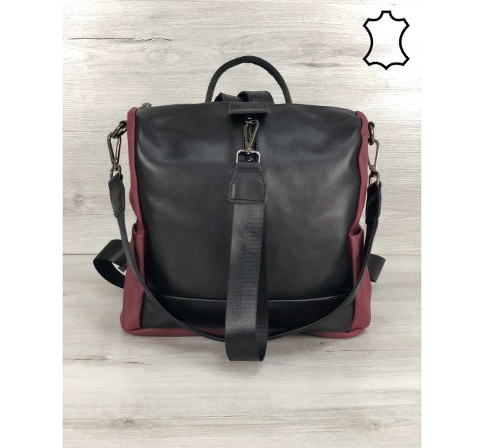 Кожаная сумка-рюкзак WeLassie Angelo черного с бордовым цветами, эко-кожа (wel-K4577)